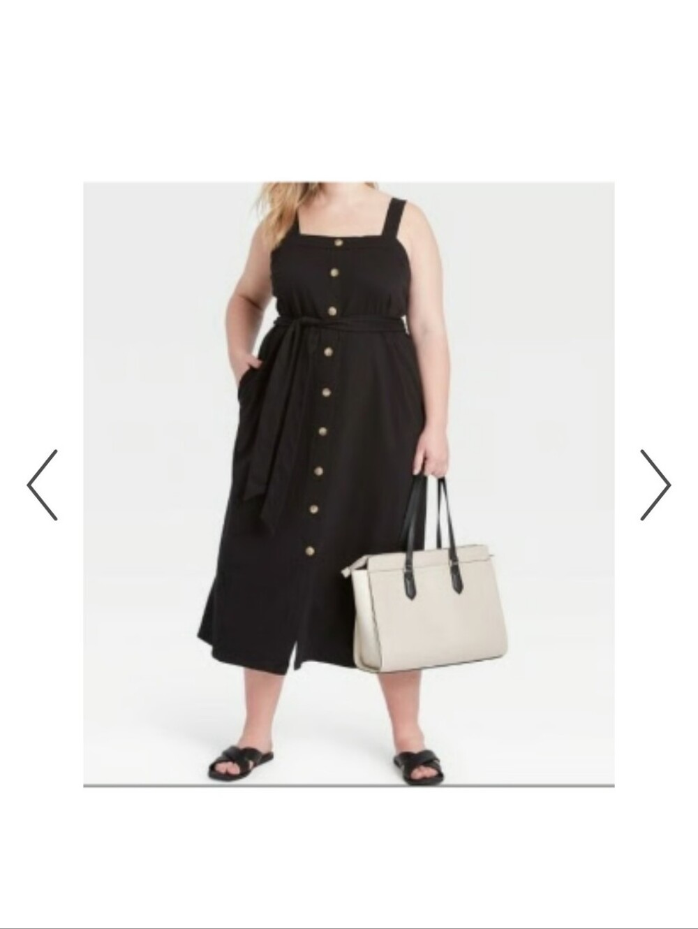 Plus Size Black Button-Front Midi Dress with Tie Waist